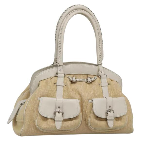 DIOR Hand Bag Raffia Leather Beige White Silver - Picture 1 of 12